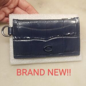NEW! COACH Zip Card Case CW433 Blue Crocodile Embossed